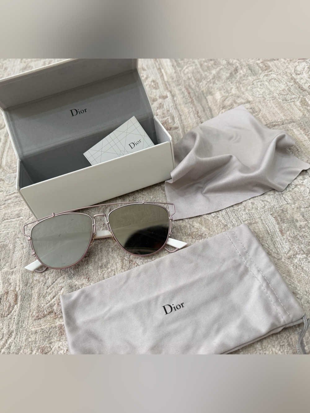 Authentic Dior Technologic Sunglasses White Rose Gold 57-14-145 w/ Box & Case